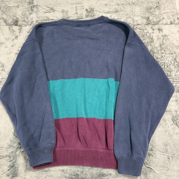 Eddie Bauer Mens XL Vintage Colorblock Crewneck Sweater Navy Teal Burgundy - Picture 7 of 9